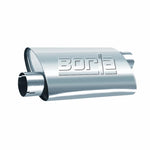 Borla ProXS 40358 universal stainless steel muffler with 2.5 inch inlet and outlet in a natural mill finish
