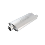 Borla PRO-XS universal oval muffler with T-304 stainless steel construction, 2.5 inch center inlet, and dual outlets.