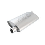 Borla Pro-XS 400490 universal oval muffler in T-304 stainless steel with 2.5-inch offset notched ports.