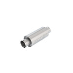 Borla 401343 T-304 stainless steel 3-inch center/center 5-inch round universal resonator with notched necks.