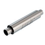 Borla 401382 XR-1 Multi-Core 4-inch round stainless steel racing muffler with 2.5-inch center inlet and outlet.