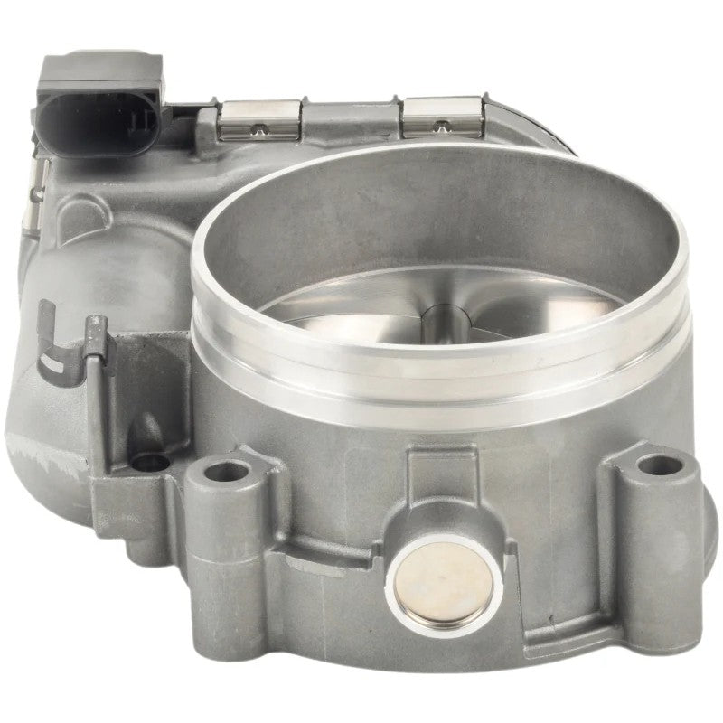 Bosch electronic throttle body assembly with aluminum housing and integrated electrical connector for Porsche.