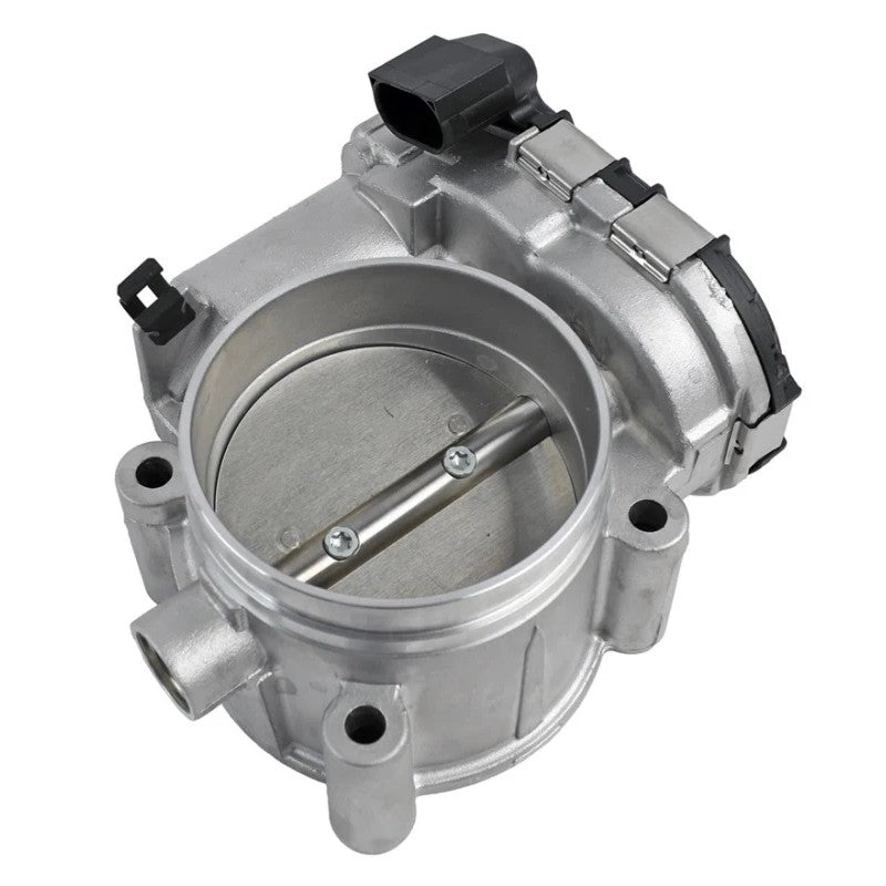 Bosch electronic throttle body assembly showing the aluminum intake bore and integrated electrical actuator