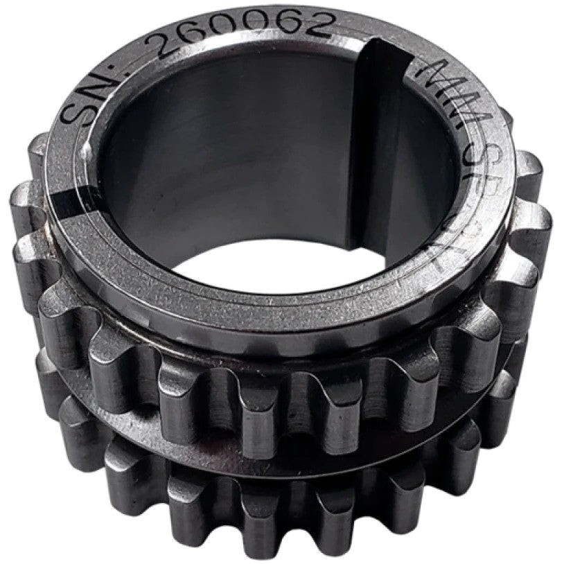 Precision CNC machined billet steel crankshaft timing sprocket for Ford GT500 Modular V8 engines.