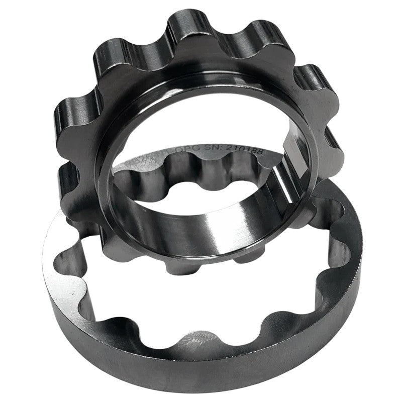 Boundary 81mm billet steel oil pump gear set for Nissan RB26 OEM pump housing.