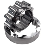 Boundary Nissan VQ VHR oil pump assembly featuring a CNC-machined billet back plate.