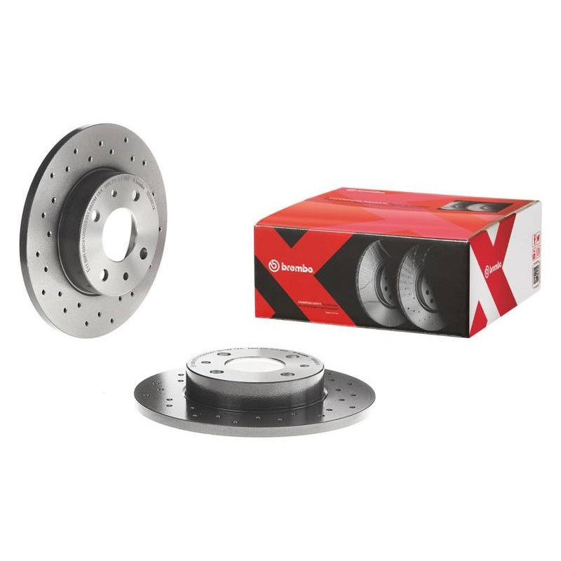 Brembo Premium Xtra front cross-drilled brake rotor with silver UV coating and included fixing screw kit