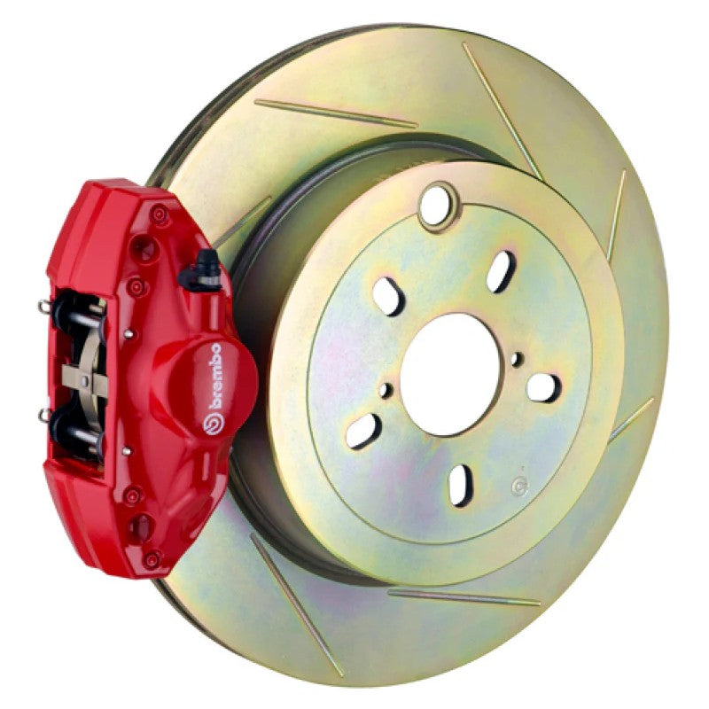 Brembo GT rear big brake kit featuring red 2-piston calipers and 316mm 1-piece slotted rotors
