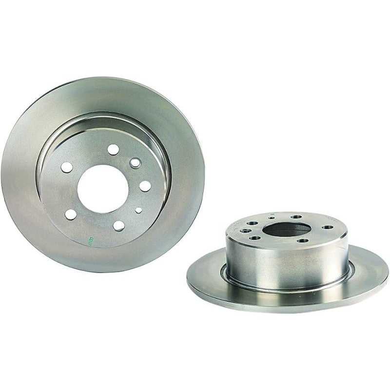 Brembo Premium UV coated rear brake rotor with high-carbon cast iron finish and included fixing screw kit.