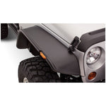 Bushwacker Flat Style Fender Flares in matte black with LED side markers for 2007-2018 Jeep Wrangler JK