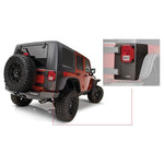 Bushwacker Trail Armor black TPO rear corner guards installed on a Jeep Wrangler JK Unlimited