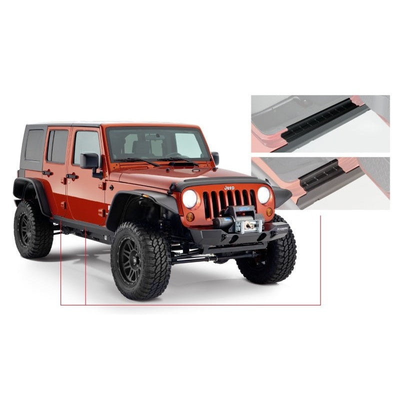 Bushwacker Trail Armor matte black rocker panel and sill plate covers for 2007-2018 Jeep Wrangler Unlimited JK 4-door