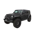 Set of four Bushwacker Flat Style Fender Flares in matte black with integrated LED side markers for Jeep Wrangler JL.