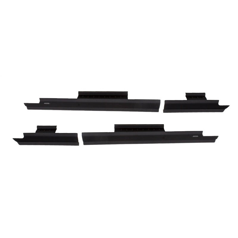 Black Bushwacker Trail Armor rocker panel and sill plate covers for a 4-Door Jeep Wrangler.