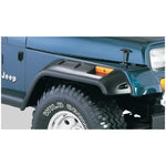 A pair of matte black Bushwacker Cut-Out style fender flares for a 1987-1995 Jeep Wrangler.