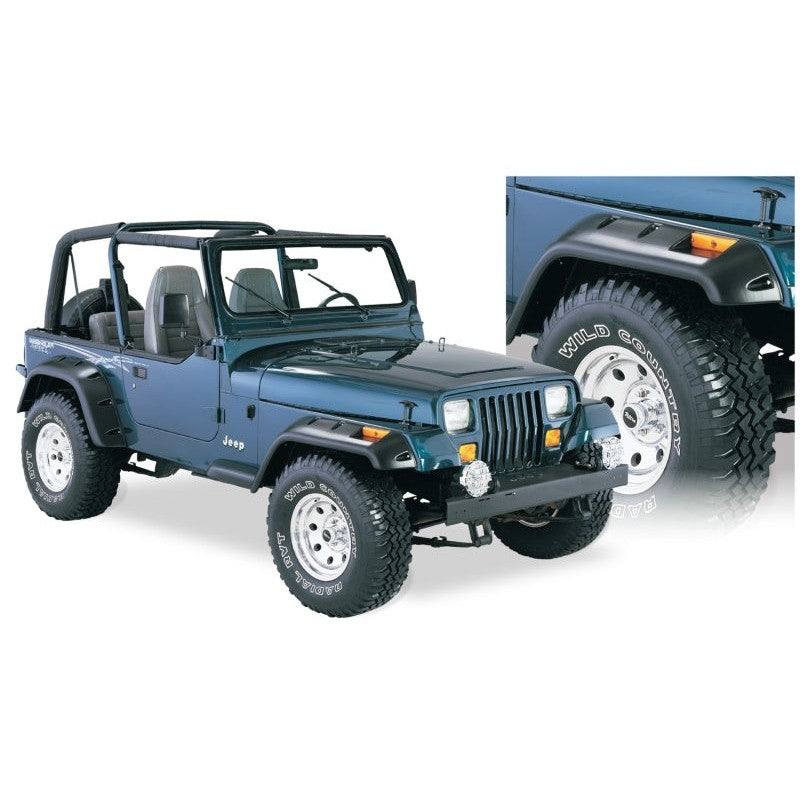Bushwacker Cut-Out Style 4-piece matte black fender flares for 1987-1995 Jeep Wrangler YJ