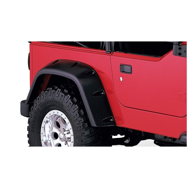 Bushwacker Max Coverage Pocket Style Fender Flares in matte black for 1997-2006 Jeep Wrangler TJ