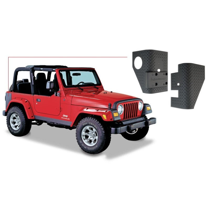 Matte black Bushwacker Trail Armor rear corner guards for 1997-2006 Jeep Wrangler models.