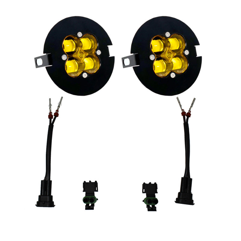 Baja Designs amber fog light kit with mounting brackets for Ford F-150 and Toyota Tacoma and Tundra trucks