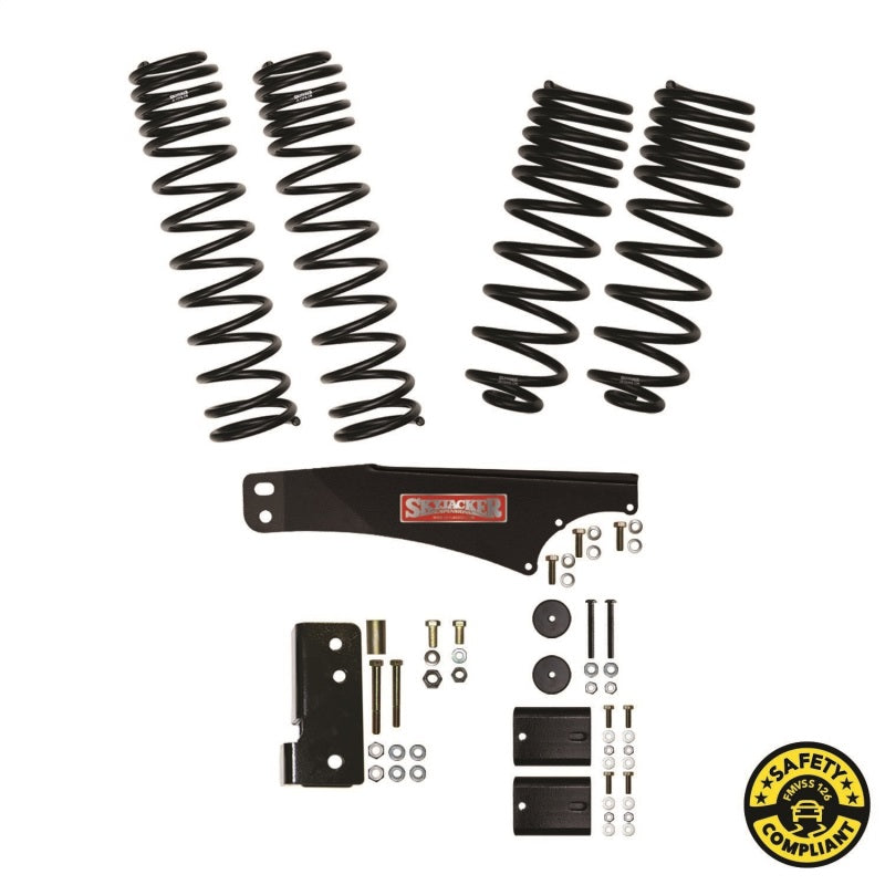 Skyjacker 2.5-inch lift kit component box with dual-rate coil springs and track bar bracket for Jeep Wrangler JKU