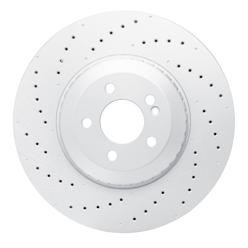 DFC rear cross-drilled high-carbon alloy brake rotor with silver Geomet anti-corrosion coating