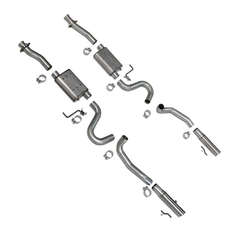 BBK Varitune cat-back exhaust kit with aluminized piping, adjustable mufflers, and brushed stainless steel tips.