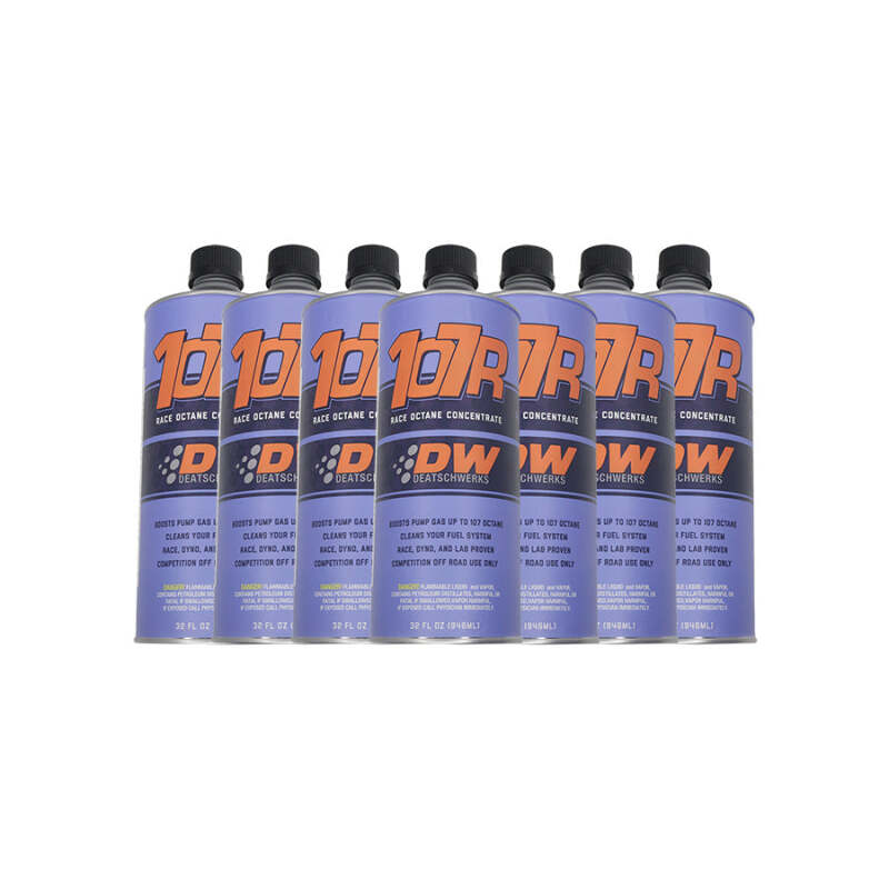 A case of eight 32oz cans of DeatschWerks 107R Race Octane Booster fuel additive.