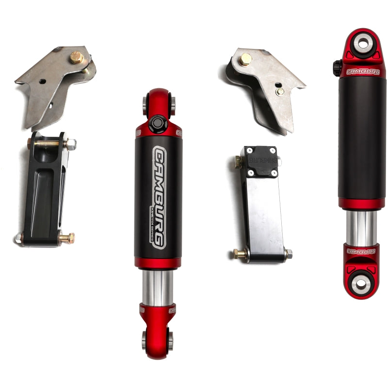 Camburg KINETIK 2.5 billet aluminum slapper bump stop kit with raw weld-on mounts and AN hardware for Ford Bronco.