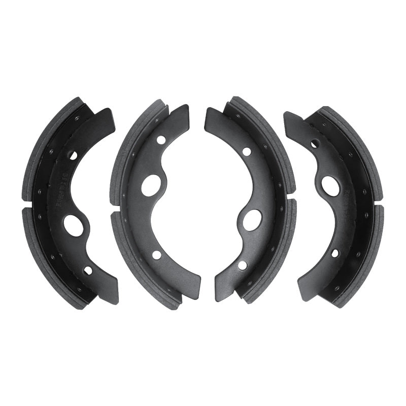 DFC Premium front brake shoes with black anti-rust finish and riveted semi-metallic friction material.