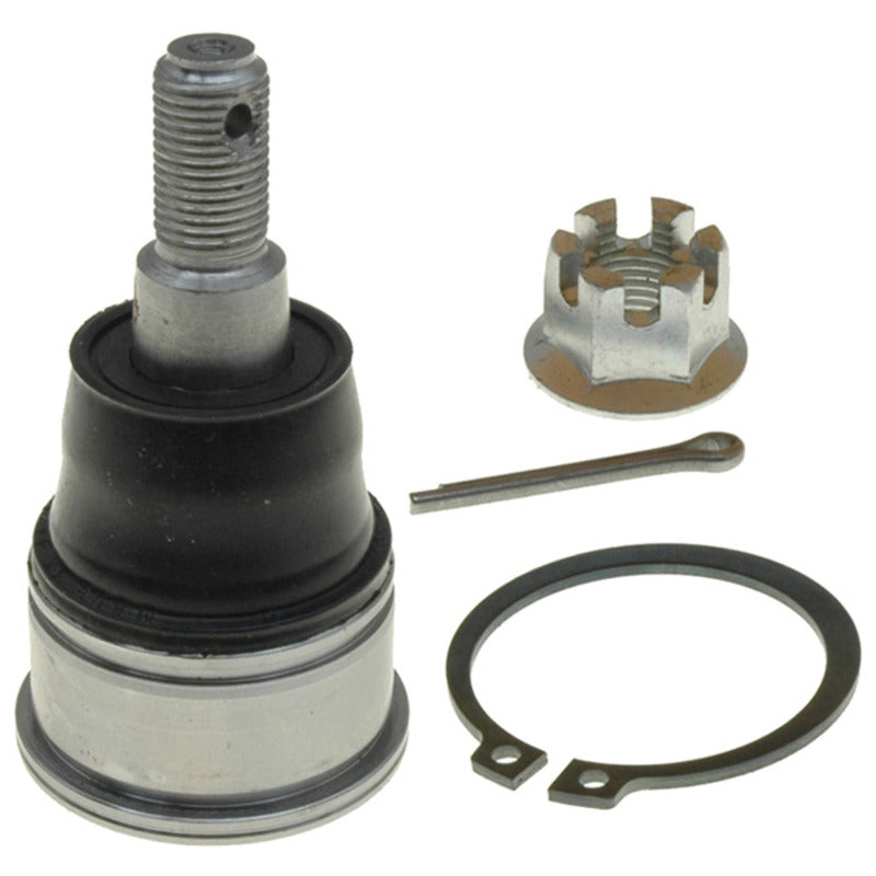 MOOG front lower ball joint featuring corrosion-resistant coating and threaded mounting stud.