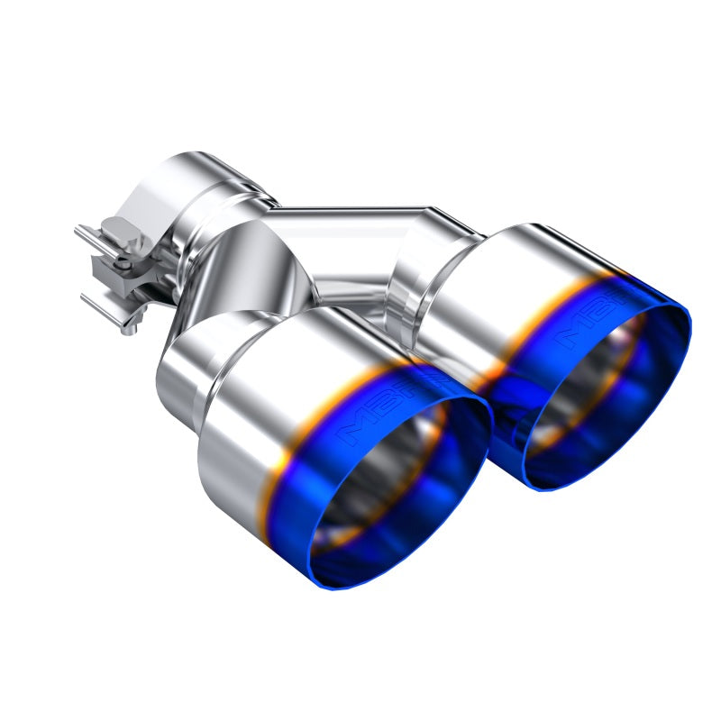 MBRP T304 stainless steel dual outlet exhaust tip with burnt end finish and 2.5 inch inlet