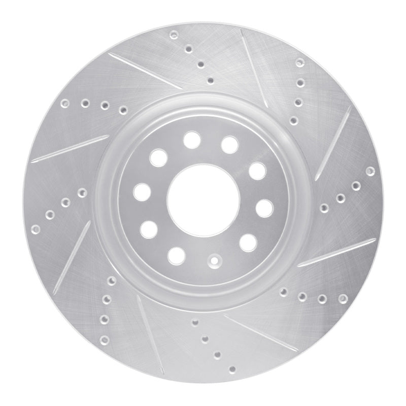 R1 Concepts silver drilled and slotted front right brake rotor for Audi and Volkswagen