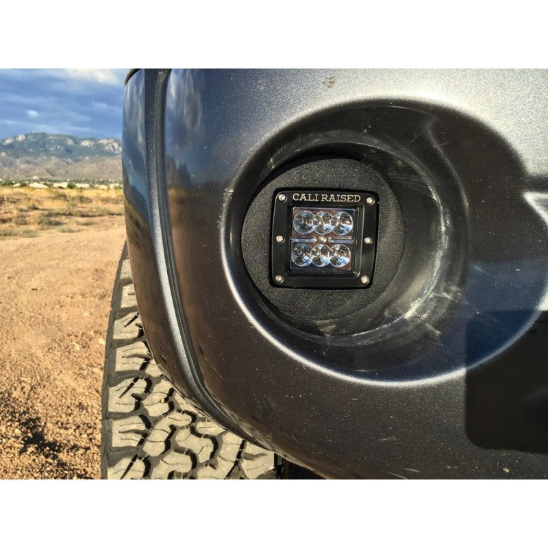 Cali Raised LED fog light replacement brackets with two 18W LED pods for 2005-2011 Toyota Tacoma.