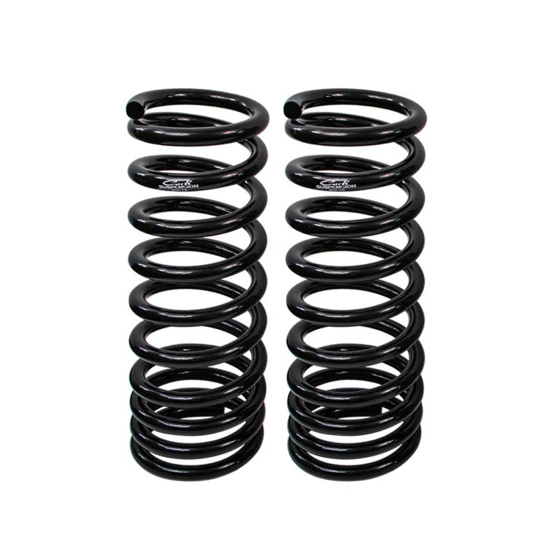 A pair of black powdercoated Carli multi-rate front lift coil springs for 2003-2009 Dodge Ram 2500/3500 Diesel trucks