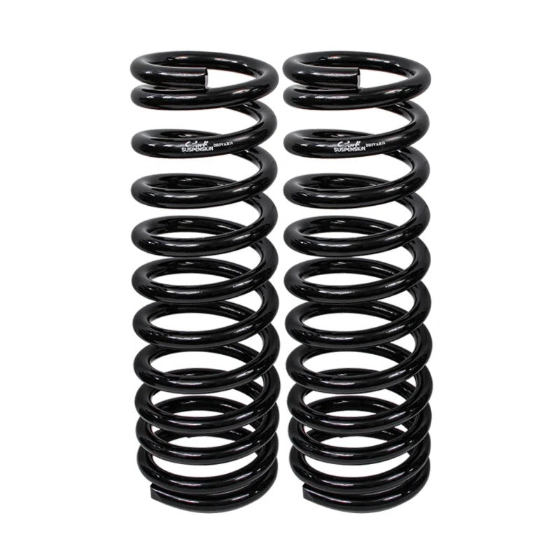 Black powder-coated Carli 6-inch multi-rate front lift coil springs for 2003-2010 Dodge Ram 2500/3500 Diesel.