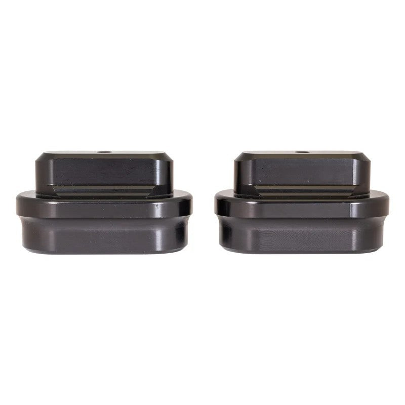 Black anodized machined aluminum Carli 1-inch front bump stop drop spacer for 2003-2010 Dodge Ram 2500 and 3500