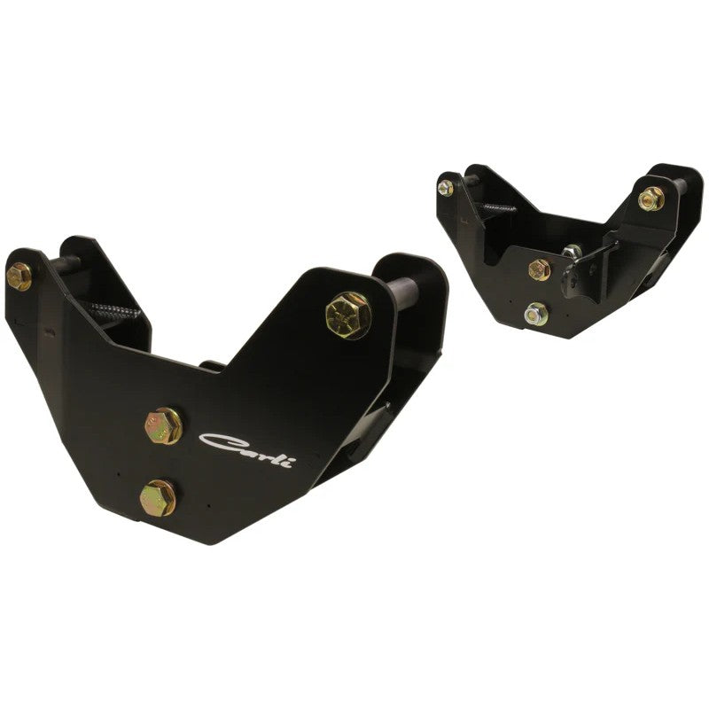 Carli black powdercoated radius arm drop brackets with grade 8 mounting hardware for 2013-2023 Ram trucks.