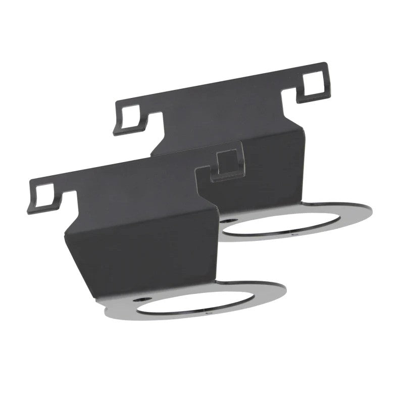 A pair of Carli 2.0-inch shock reservoir mounting brackets for 2013-2025 Ram 3500 with stainless steel hose clamps.