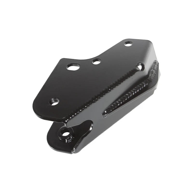 Black powdercoated 1/4 inch steel rear track bar drop bracket with Grade 8 mounting hardware for 2014-2023 Ram 2500.