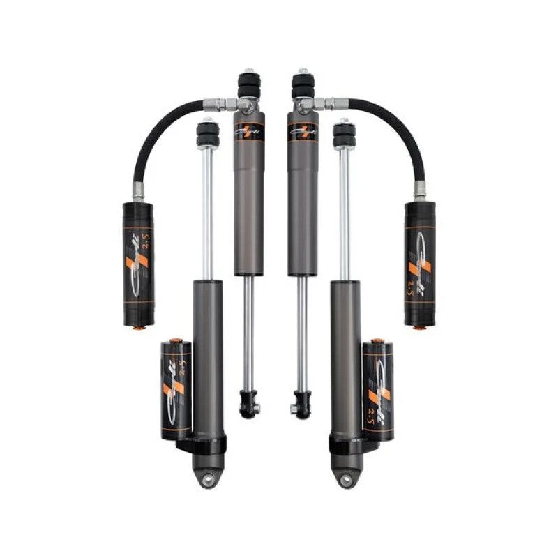 Carli Pathfinder Series 2.5 inch aluminum body reservoir shocks in gray hard coat for 2014-2024 Ram 2500