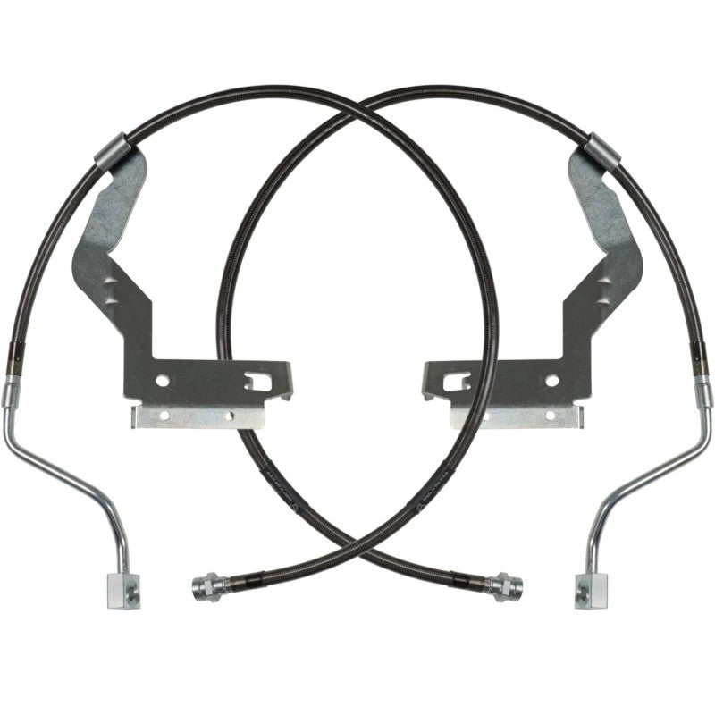 Carli Suspension extended front braided brake lines with stainless steel mesh for 2017-2026 Ford Super Duty trucks.