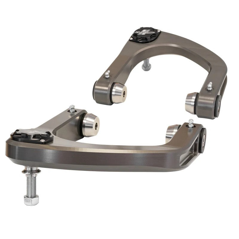 Carli machined billet aluminum front upper control arms with uniball caps and 12-point hardware for 2021-2023 Ford Bronco.