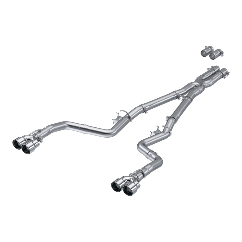 MBRP Armor Lite Race Series 3-inch cat-back exhaust with aluminized steel tubing and quad stainless steel tips.
