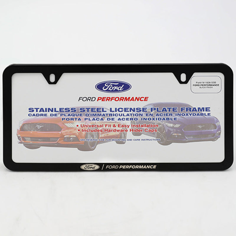 Black 304 stainless steel slim license plate frame with laser etched Ford Performance logo
