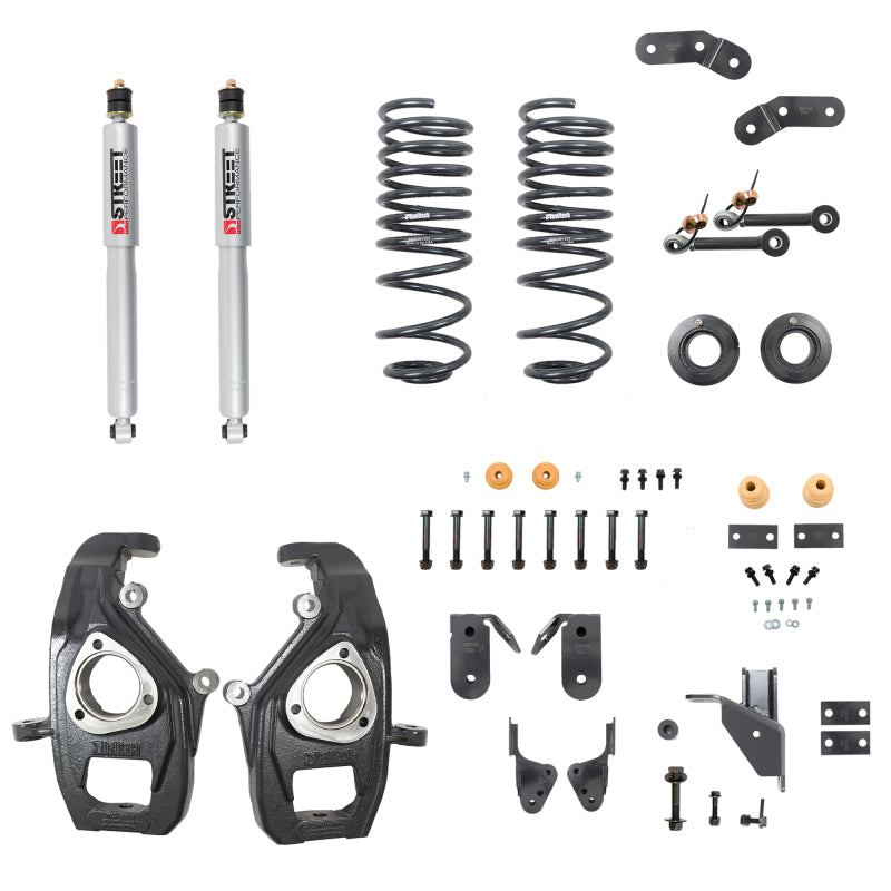Belltech 1060SP Street Performance lowering kit with drop spindles, rear springs, and 55mm shocks for Ram 1500