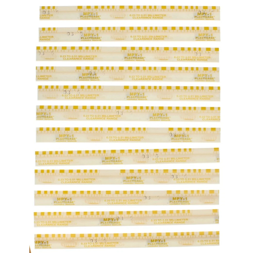 Clevite MPY1 Yellow Plastigage 12-pack of measuring strips for checking engine bearing oil clearances.