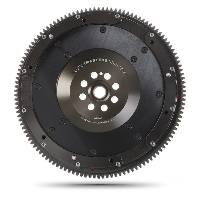 Clutch Masters FW-028-AL hard anodized 6061 aluminum flywheel with replaceable steel friction surface.