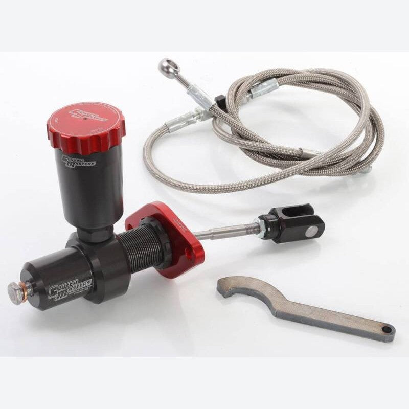 Black Clutch Masters .75in bore master cylinder upgrade kit with mounting flange and fluid ports.