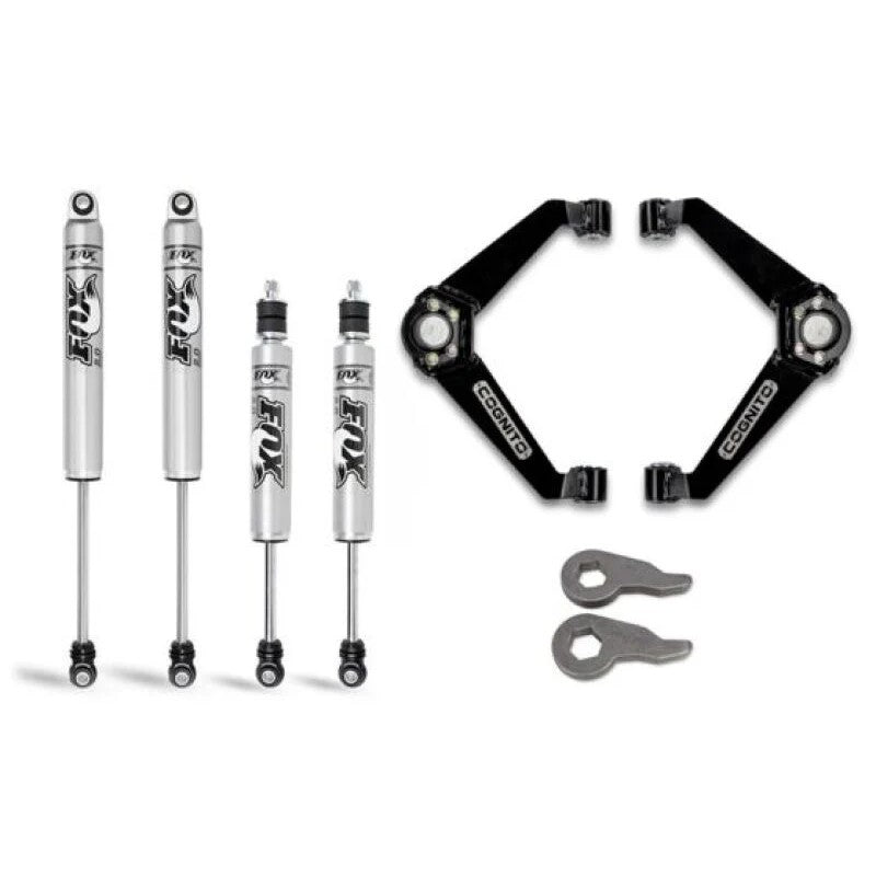 Cognito 3-inch performance leveling kit with Fox 2.0 IFP shocks, boxed upper control arms, and torsion keys.