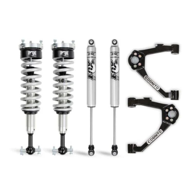 Cognito 3-inch leveling kit including Fox 2.0 IFP coilovers, rear shocks, and black boxed upper control arms.